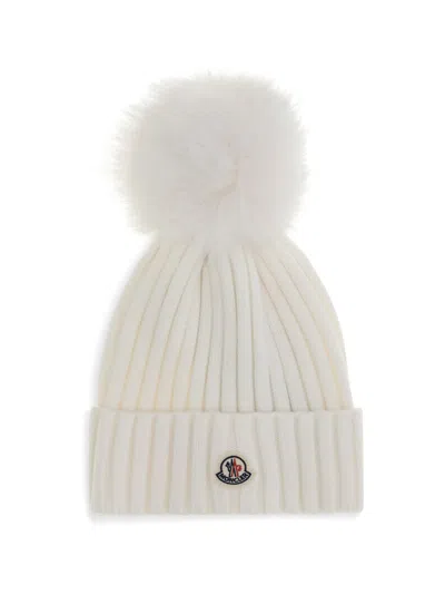 Moncler Wool Pom Pon Hat In White