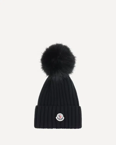 Moncler Wool Pom Pon Hat In Black