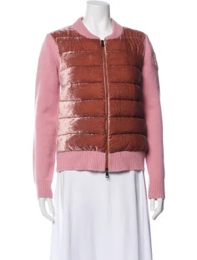Pre-owned Moncler Wool Printed Down Jacket In Pink