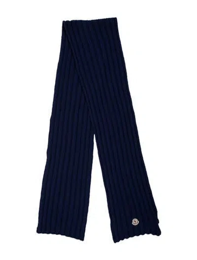 Pre-owned Moncler Wool Printed Scarf W/ Tags In Blue