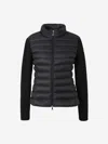 Moncler Black Quilted Cardigan With High Neck And Logo Patch On The Sleeve In Wool And Tech Fabric B