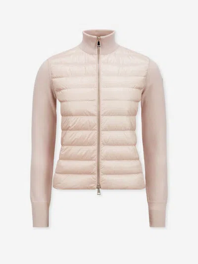 Moncler Wool Quilted Cardigan In Light Pink