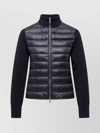 MONCLER WOOL QUILTED HIGH NECK KNIT CARDIGAN