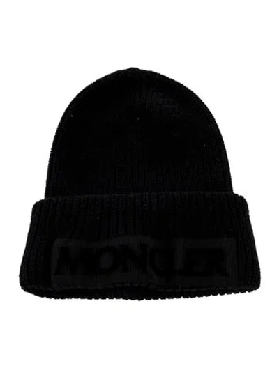 Pre-owned Moncler Wool Rib Knit Beanie In Black