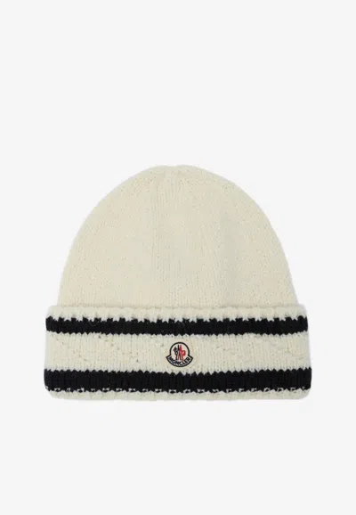 Moncler Wool Ribbed Beanie In White