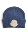Moncler Logo Patch Wool Beanie In Blue