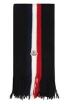 Moncler Stripe-detail Logo-patch Scarf In Black