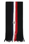 Moncler Stripe-detail Logo-patch Scarf In Black