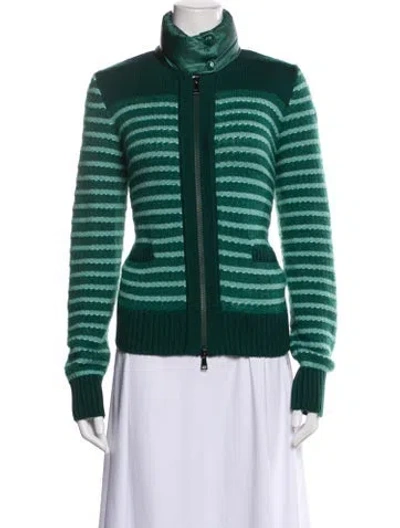 Pre-owned Moncler Wool Striped Jacket In Green
