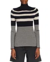 Moncler White & Blue Striped Wool Turtleneck In Dark Blue