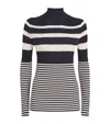 Moncler White & Blue Striped Wool Turtleneck In Blue