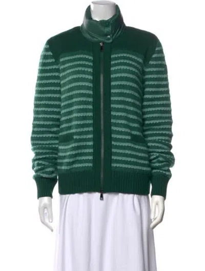 Pre-owned Moncler Wool Striped Sweater In Green