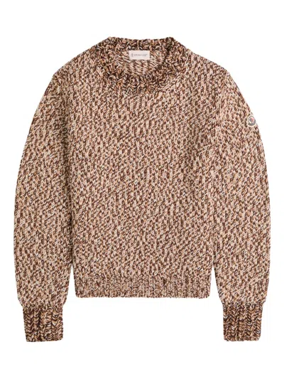 Moncler Marled Wool Crewneck Sweater In Brown