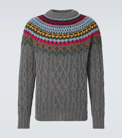 Moncler Wool Blend Cable Knit Fair Isle Sweater In Multi