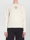 Moncler Wool Sweater With Embroidered Sleeve Detail In Neutral
