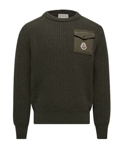 Moncler Wool Sweater With Pocket In Animal Print