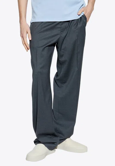 Moncler Wool Tailored Pants In Blue