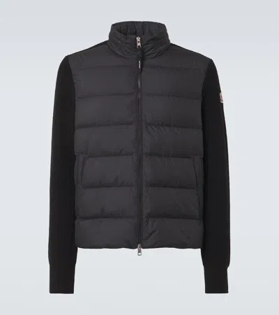 Moncler Men's Wool Knit Padded Jacket With Hood In Black