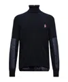 Moncler Wool Turtleneck Sweater Featuring Ribbed Cuffs In Blue