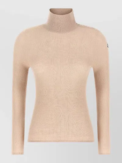 Moncler Wool Turtleneck Sweater High Neck Buttons In Neutral