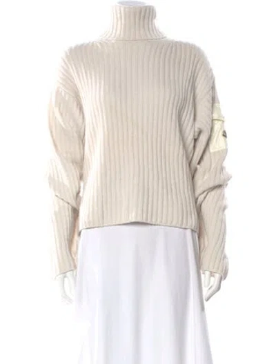 Pre-owned Moncler Wool Turtleneck Sweater In White