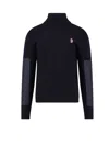 Moncler Wool Turtleneck Sweater With Nylon Inserts In Blue