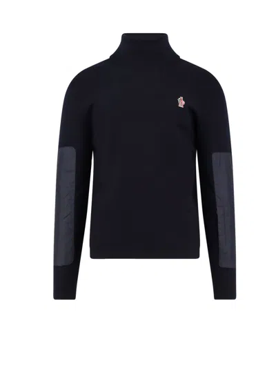 Moncler Wool Turtleneck Sweater With Nylon Inserts In Black
