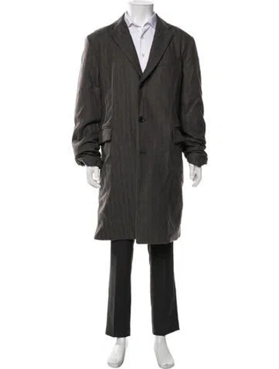 Pre-owned Moncler Wool Tweed Pattern Coat In Grey