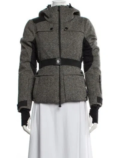 Pre-owned Moncler Wool Tweed Pattern Down Coat In Gray