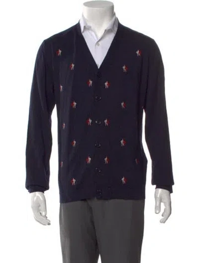 Pre-owned Moncler Wool V-neck Cardigan In Blue