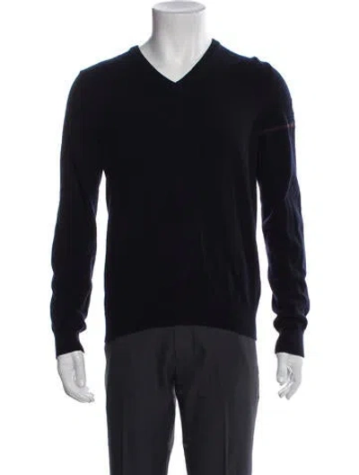 Pre-owned Moncler Wool V-neck Pullover In Blue