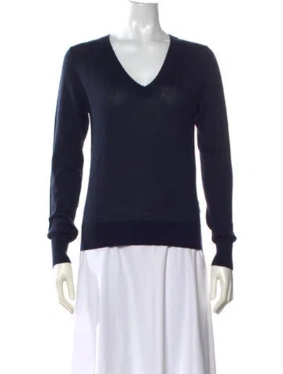 Pre-owned Moncler Wool V-neck Sweater In Blue