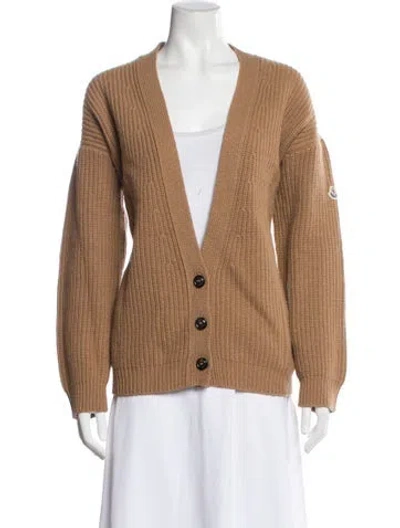Pre-owned Moncler Wool V-neck Sweater In Brown