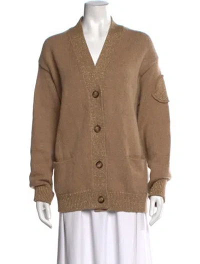 Pre-owned Moncler Wool V-neck Sweater In Brown