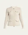 Moncler Ribbed Pocketed Cardigan In Neutral
