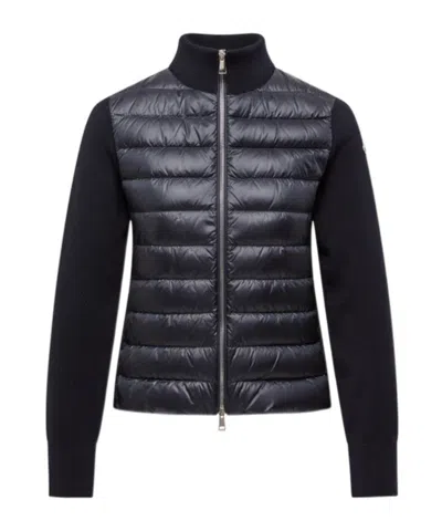 Moncler Wool Zip-up Cardigan Down Jacket In Black