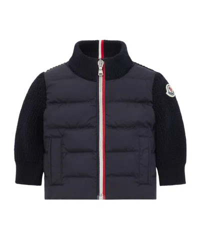 Moncler Kids' Wool Zip-up Cardigan Down Jacket In Blue