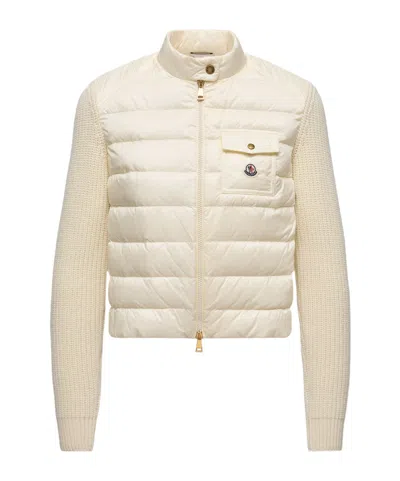 Moncler Wool Zip-up Cardigan Down Jacket In Neutral