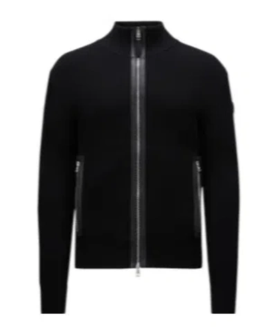 Moncler Wool Zipper Cardigan In Black