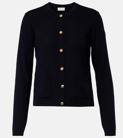 Moncler Wool-blend Cardigan In Blue