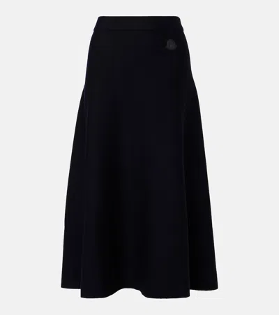 Moncler Wool-blend Midi Skirt In Blue