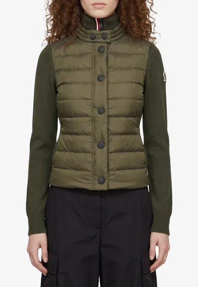 Moncler Wool-blend Padded Cardigan In Green