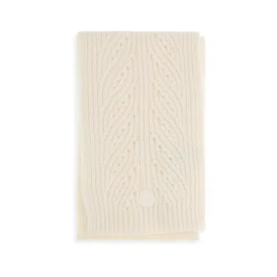 Moncler Wool-blend Ribbed Knit Scarf In White