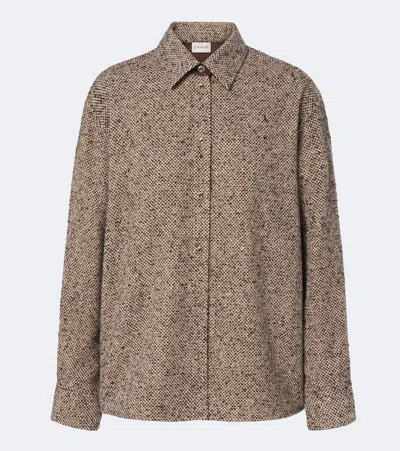 Moncler Wool-blend Tweed Overshirt In Brown