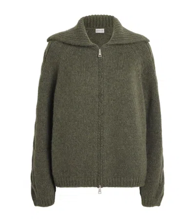 Moncler Wool-blend Zip-up Cardigan In Green