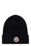 Moncler Midnight Blue Wool Beanie Hat In Black