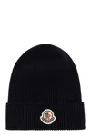Moncler Midnight Blue Wool Beanie Hat In Black