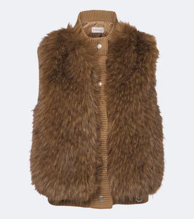 Moncler Wool-lined Down Vest In Brown