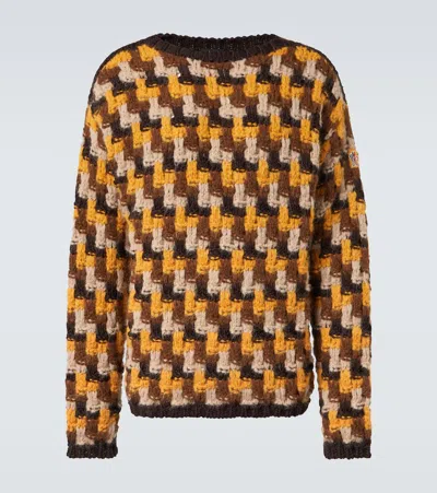 Moncler Wool Blend Crewneck Sweater In Yellow/brown