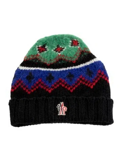 Pre-owned Moncler Woven Beanie Hat In Black